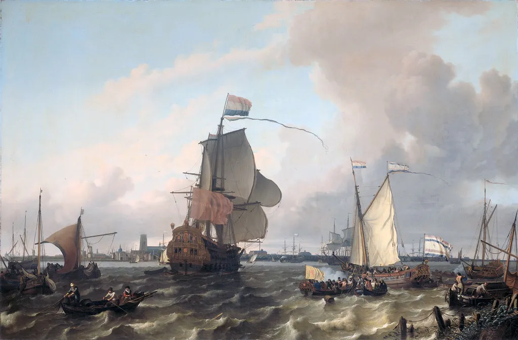 The Man-of-War Brielle on the River Maas off Rotterdam, by Ludolf Bakhuizen, oil, 1695