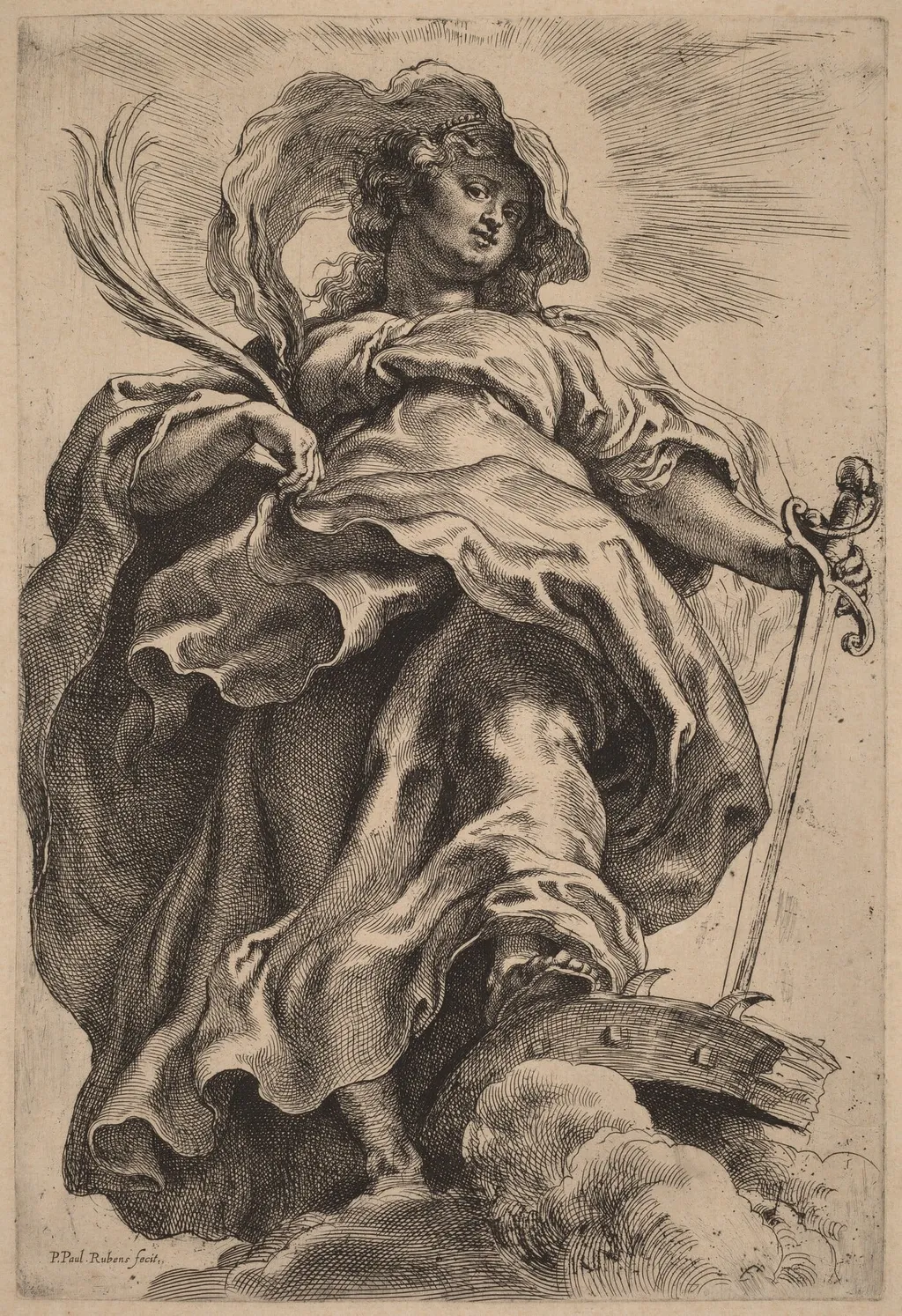 Saint Catherine in the Clouds, by Peter Paul, Sir Rubens, ink, 1620