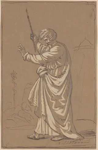 Aaron Converting His Staff into a Serpent, by Robert Walter Weir, gouache, 1864