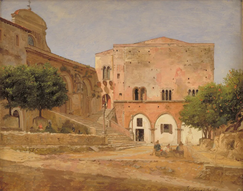 The Market Place in Priverno, by Jørgen Roed, unspecified, 1838