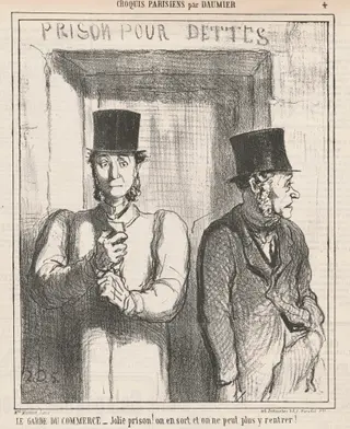 Le garde du commerce, by Honoré Daumier, ink, 1865
