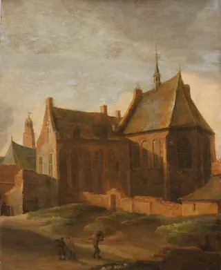 The convent of St. Agnes, Utrecht, by Pieter de Ruelles, oil, 1650