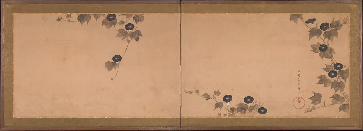 俵屋宗理筆 朝顔図屏風|Morning Glories, detail