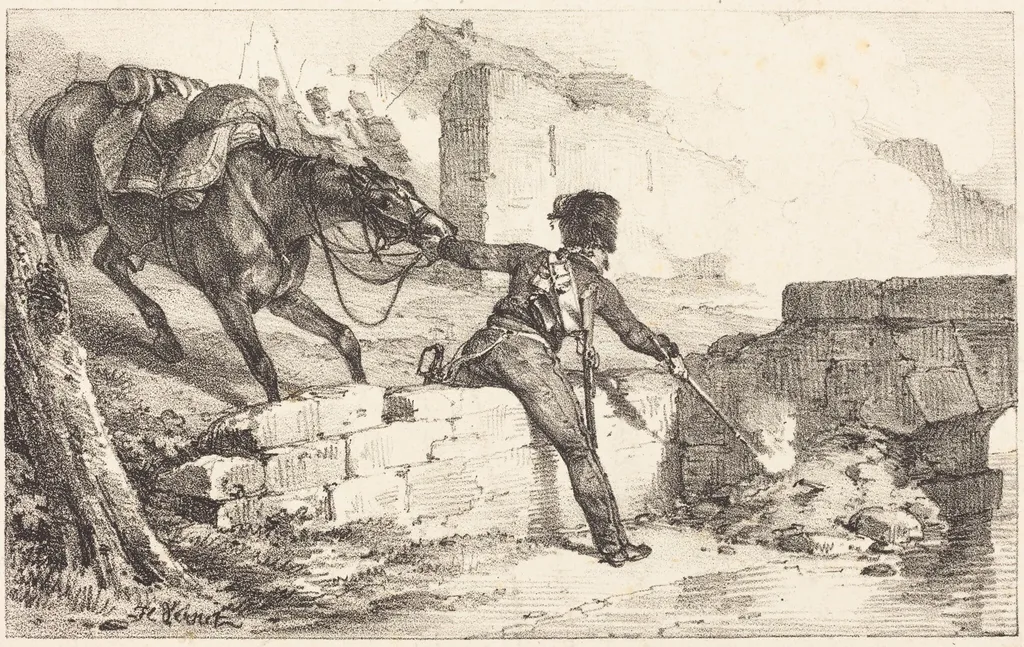 Artilleryman Lighting a Mine, by Horace Vernet, ink, 1826