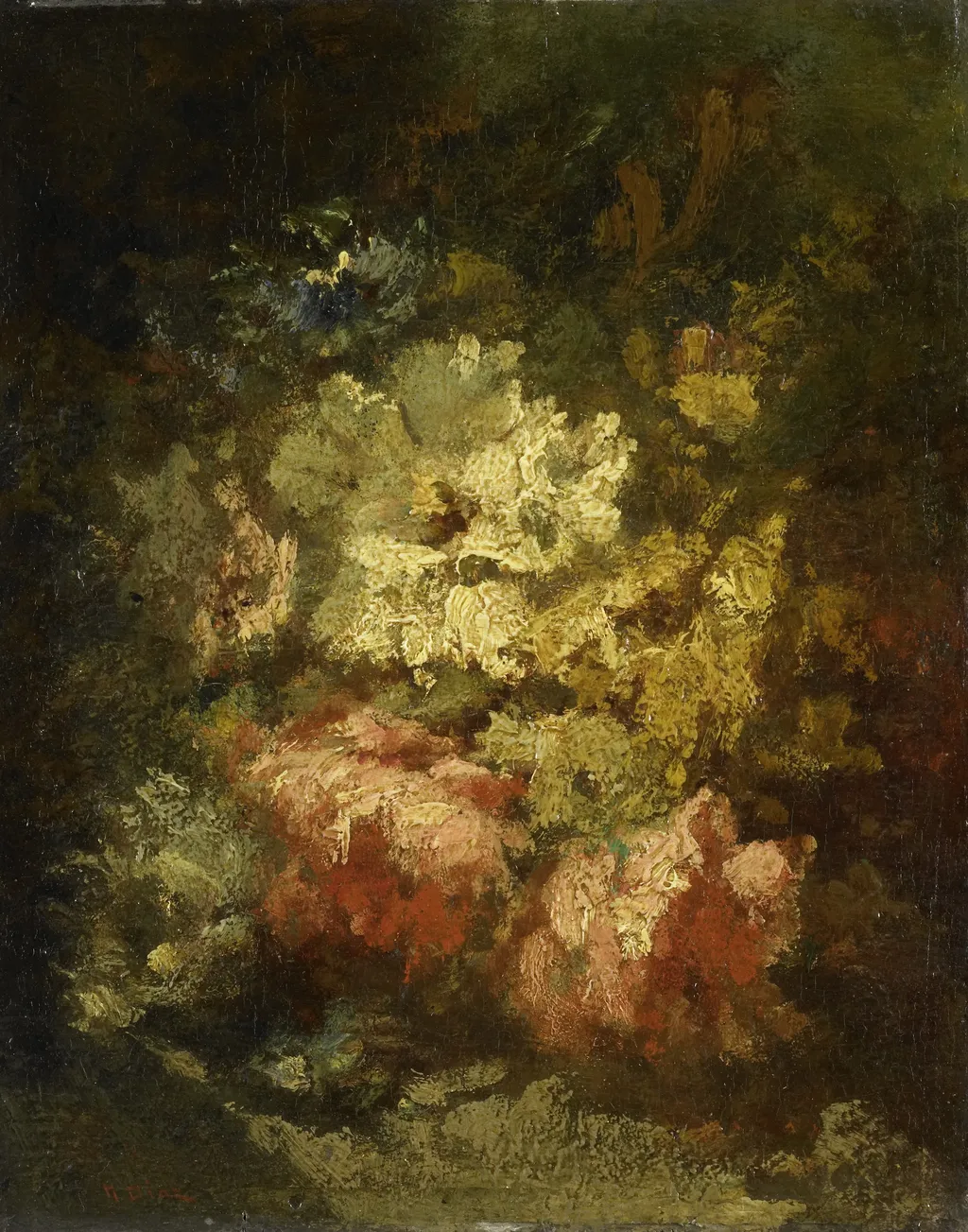 Still Life with White and Red Roses, by Narcisse Virgilio Díaz, oil, 1868