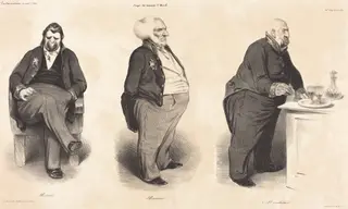 Comte Portalis - Duc de Bassano - Comte de Montlosier, by Honoré Daumier, ink, 1835