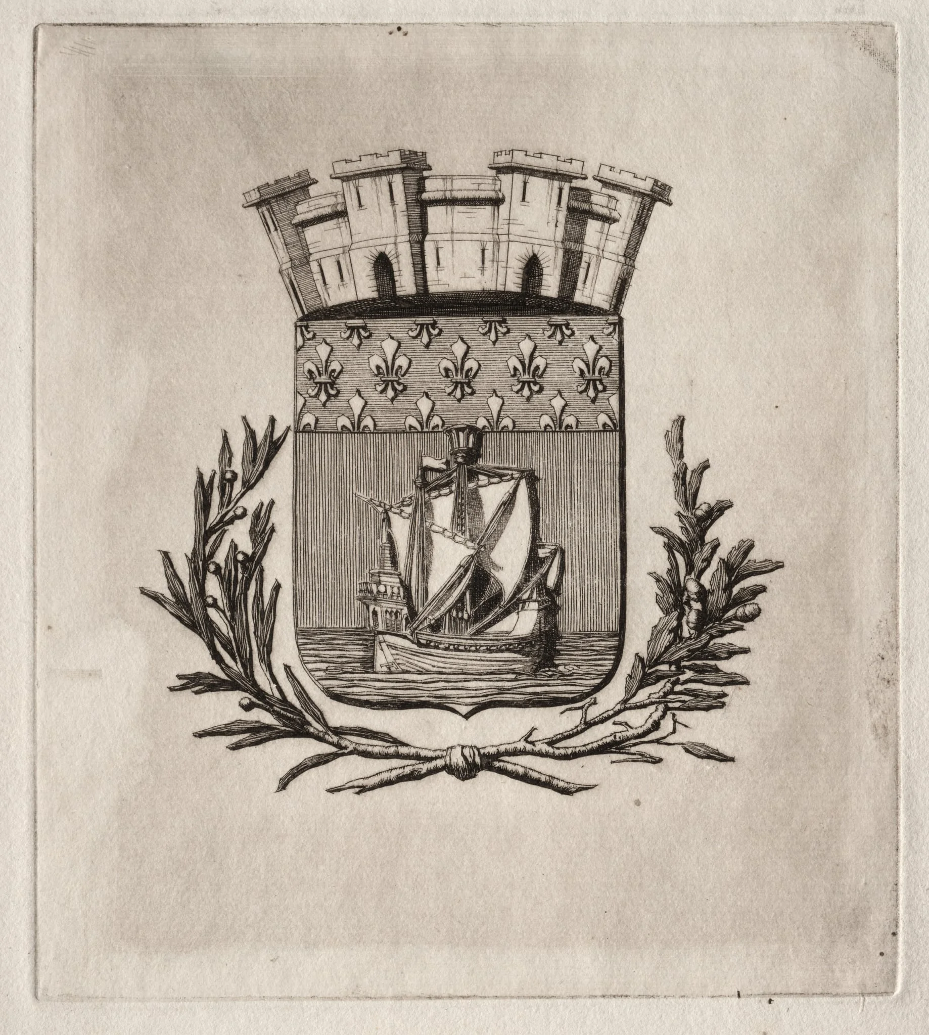 Etchings of Paris: The Symbolical Arms of the City of Paris, detail