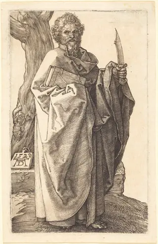 Saint Bartholomew, by Albrecht Dürer, ink, 1523