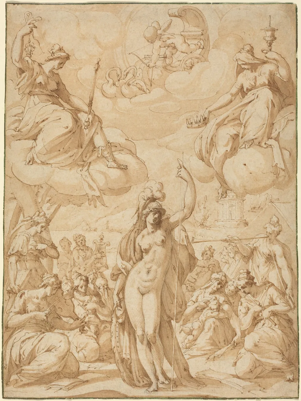 Allegory of Minerva as the Head of the Muses, by Hans Speckaert, chalk, 1575