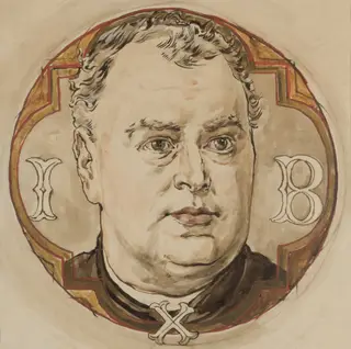 Karton do polichromii Kościoła Mariackiego - Głowa męska i litery "I, B, X" (ks. Jan Bukowski), by Jan Matejko, unspecified