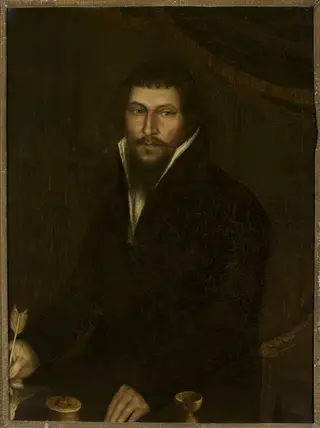 Portrait of a man with a goose quill in his hand, by Nikolay Argunov, oil, 1811