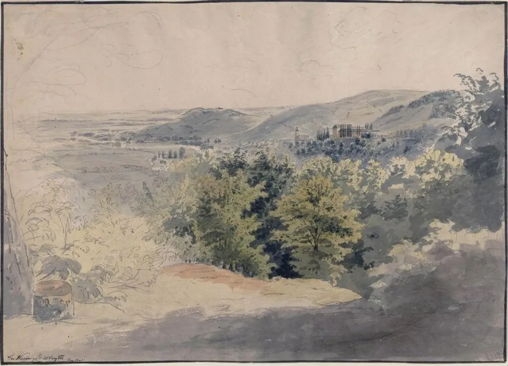 Landscape with hills in the background, by Joseph Werner, watercolor, 25