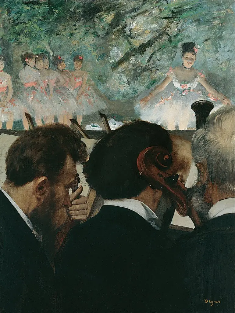 Orchestra Musicians, by Edgar Degas, oil, 1872