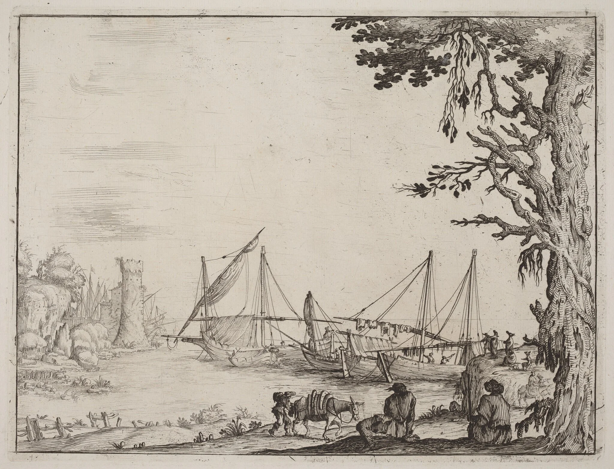 Seaport with Anchored Vessels, detail