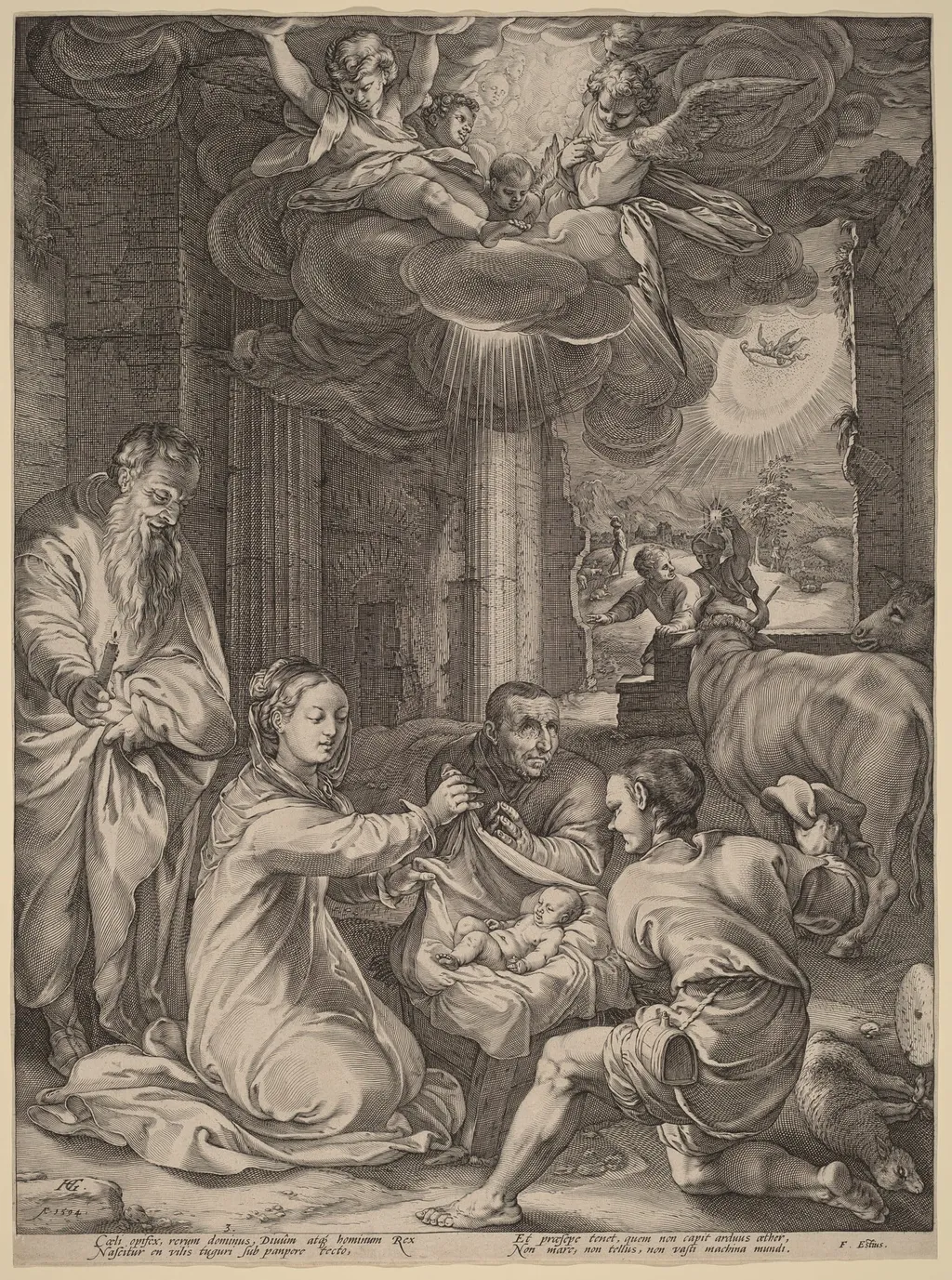 The Adoration of the Shepherds, by Hendrik Goltzius, ink, 1594