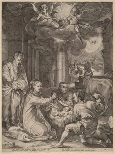 The Adoration of the Shepherds, by Hendrik Goltzius, ink, 1594