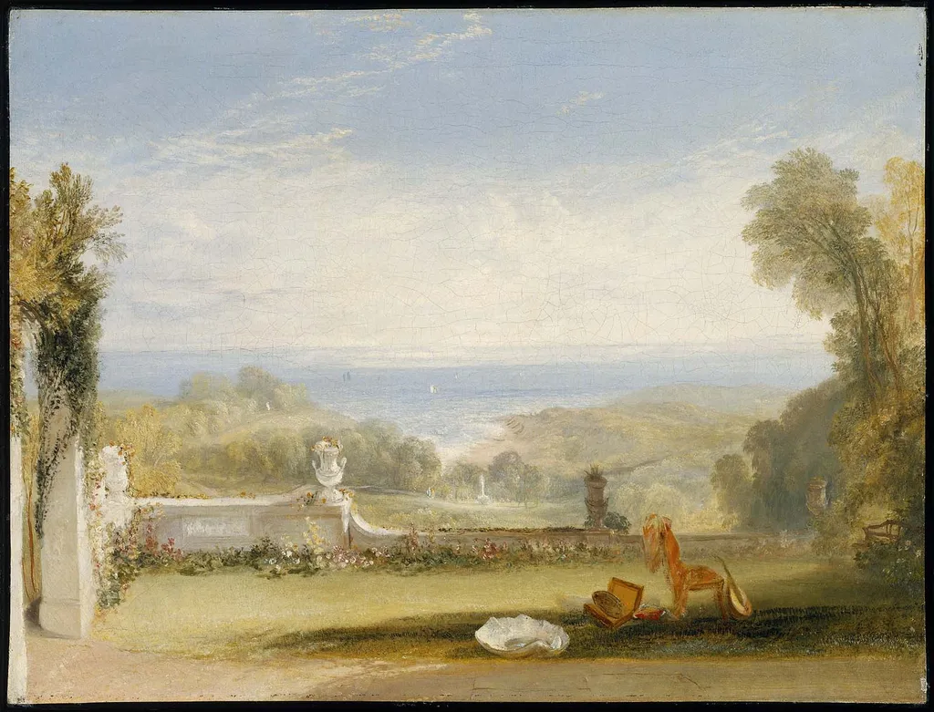 View from the Terrace of a Villa at Niton, Isle of Wight, from Sketches by a Lady, by Joseph Mallord William Turner, oil, 1826