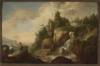 Landscape at a waterfall, by Alexander Keirincx, oil, 1636
