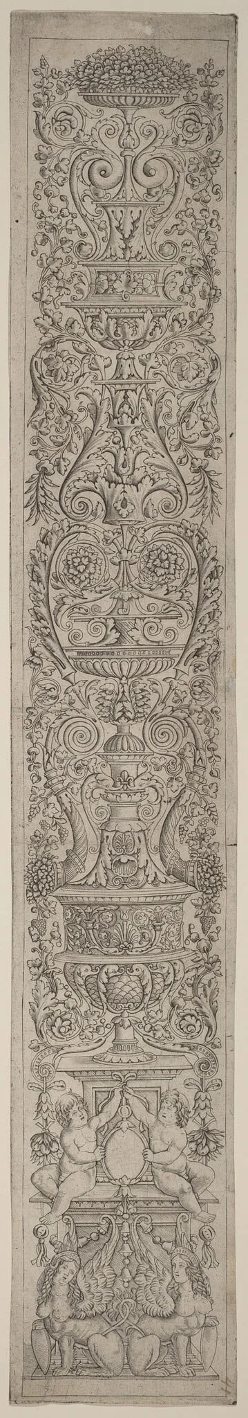 Ornament Panel: Two Sphinxes Supporting Shields, detail