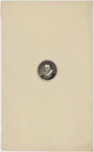 Medallion Portrait of Man in Ruff and  Pointed Beard, by Simon van de Passe, ink, 1621