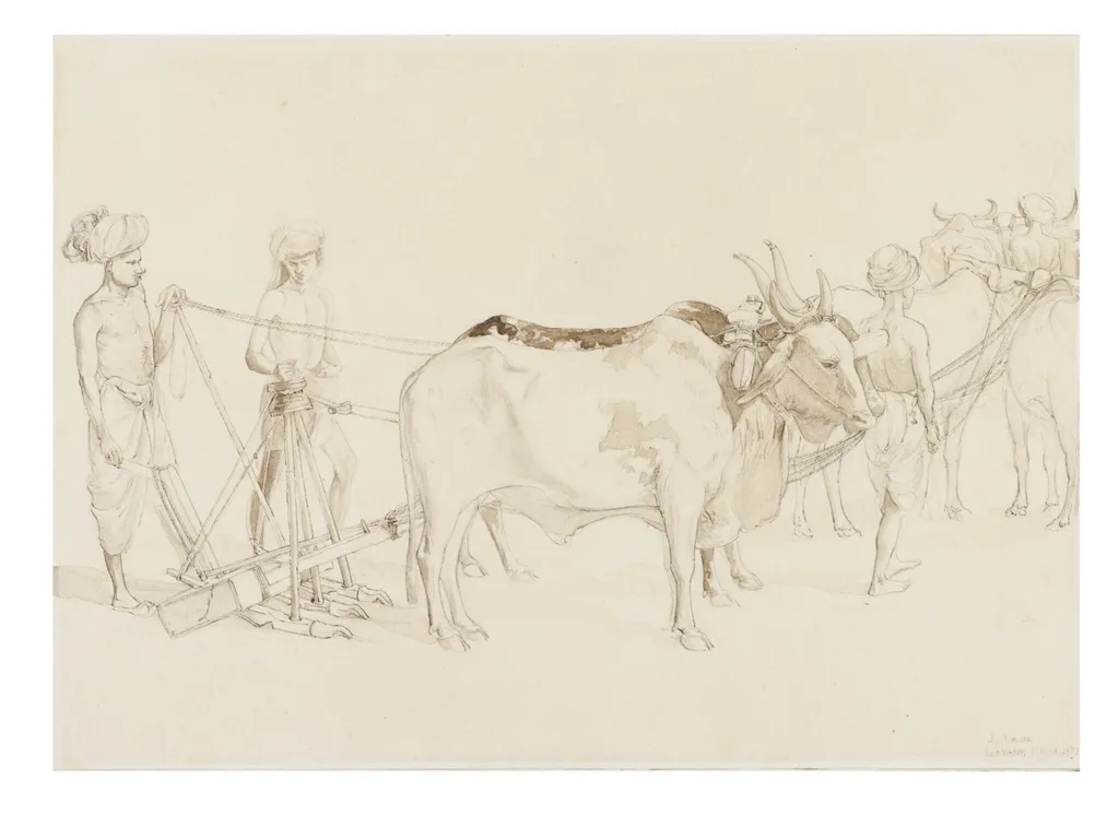Planting seeds at Khamgaon, by John Lockwood Kipling, 1872