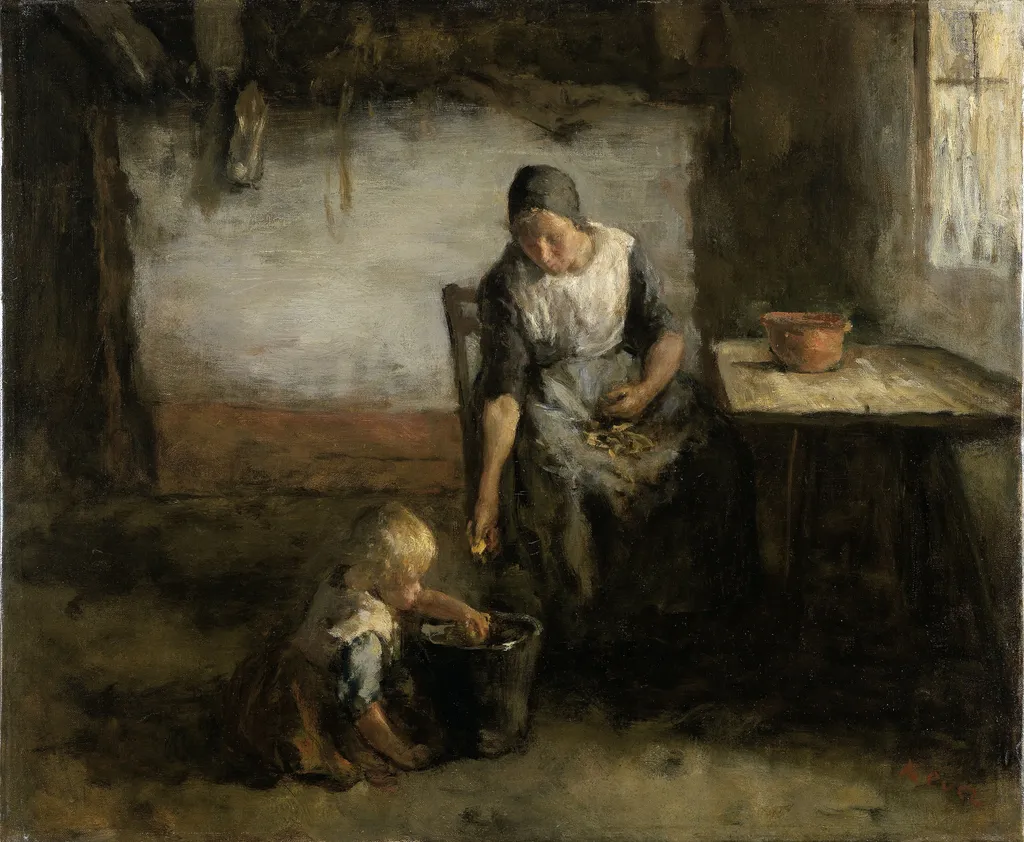 Woman Peeling Potatoes, by Jacob Simon Hendrik Kever, oil, 1901
