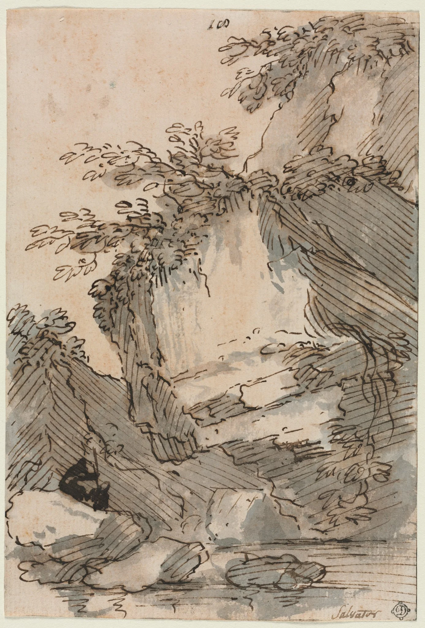 Figures by a Rocky Pool, detail