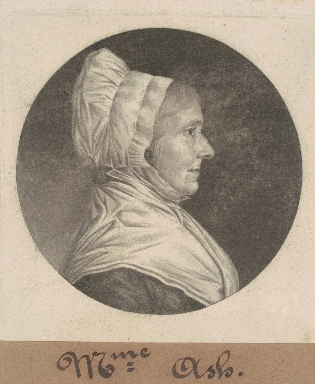 Mrs. Ash, by Charles B. J. Févret de Saint-Mémin, ink, 1807