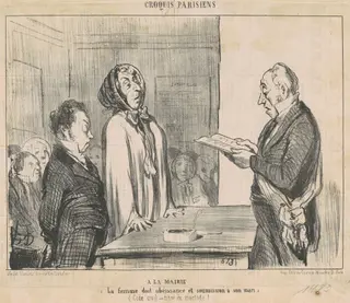 A la mairie ..., by Honoré Daumier, ink, 1854
