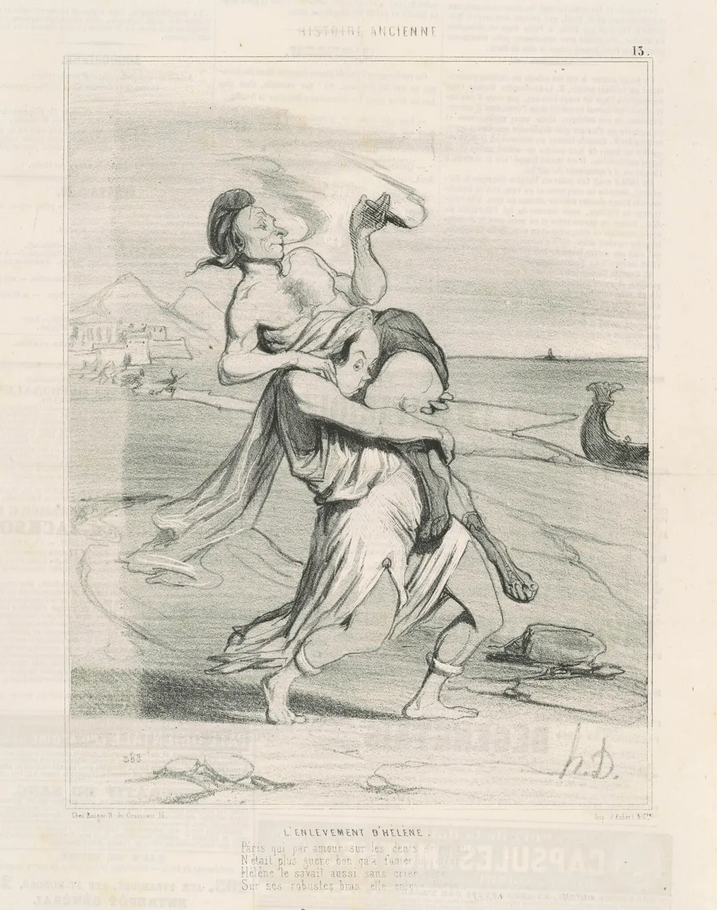 L'enlevement d'Hélène, by Honoré Daumier, ink, 1842