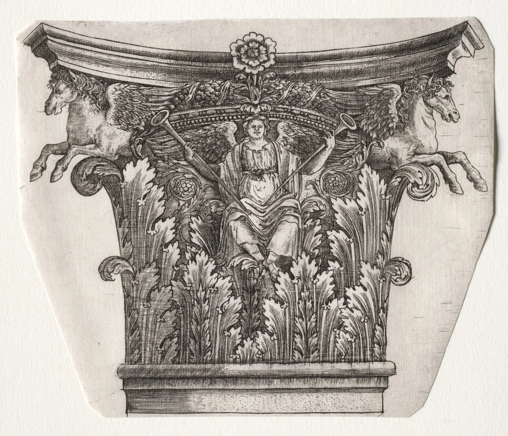 Base and Capital with Figure of Fame and Winged Horses, detail
