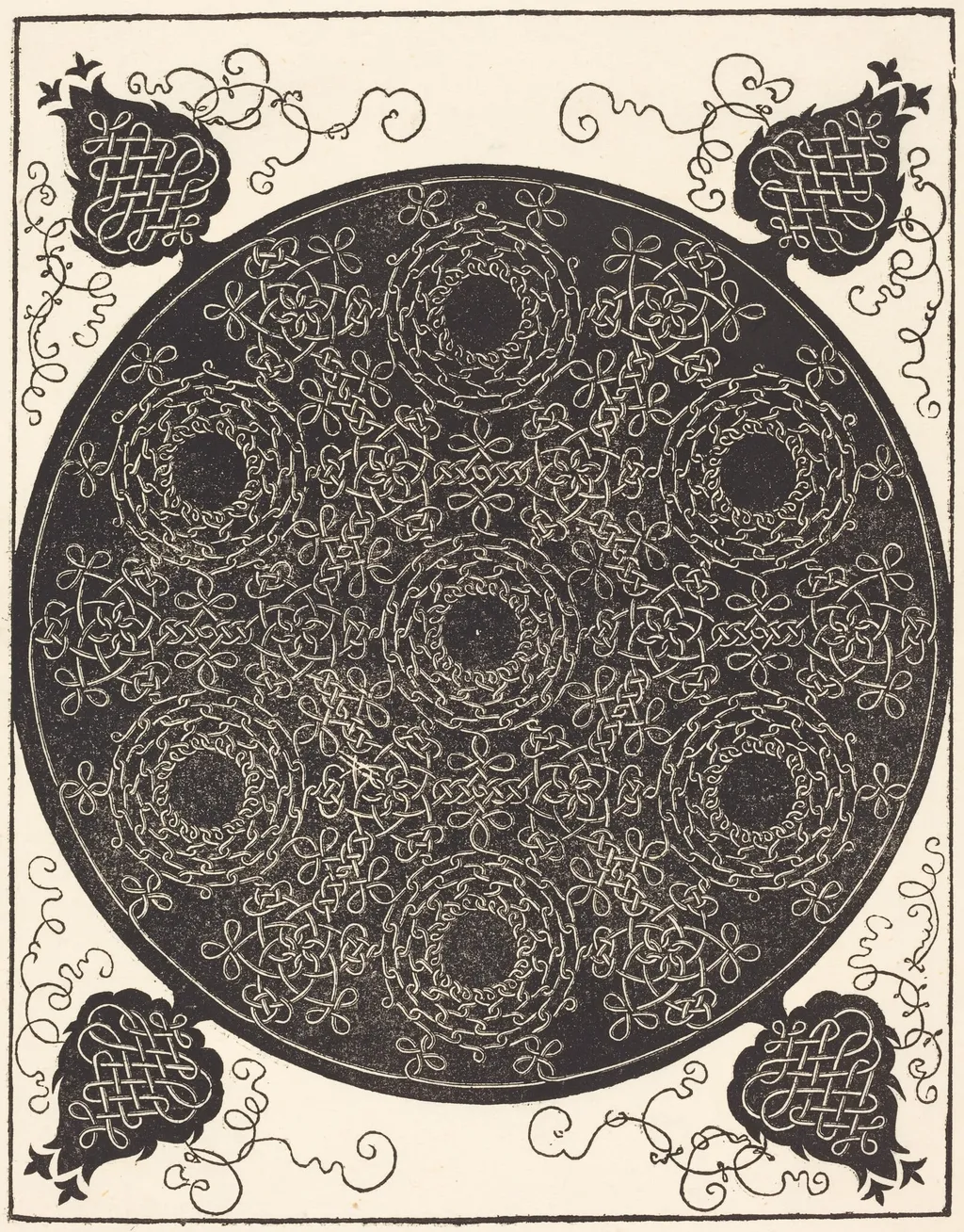 The Fourth Knot (combining seven circular groups of knots with black centers), by Albrecht Dürer, ink, 1506