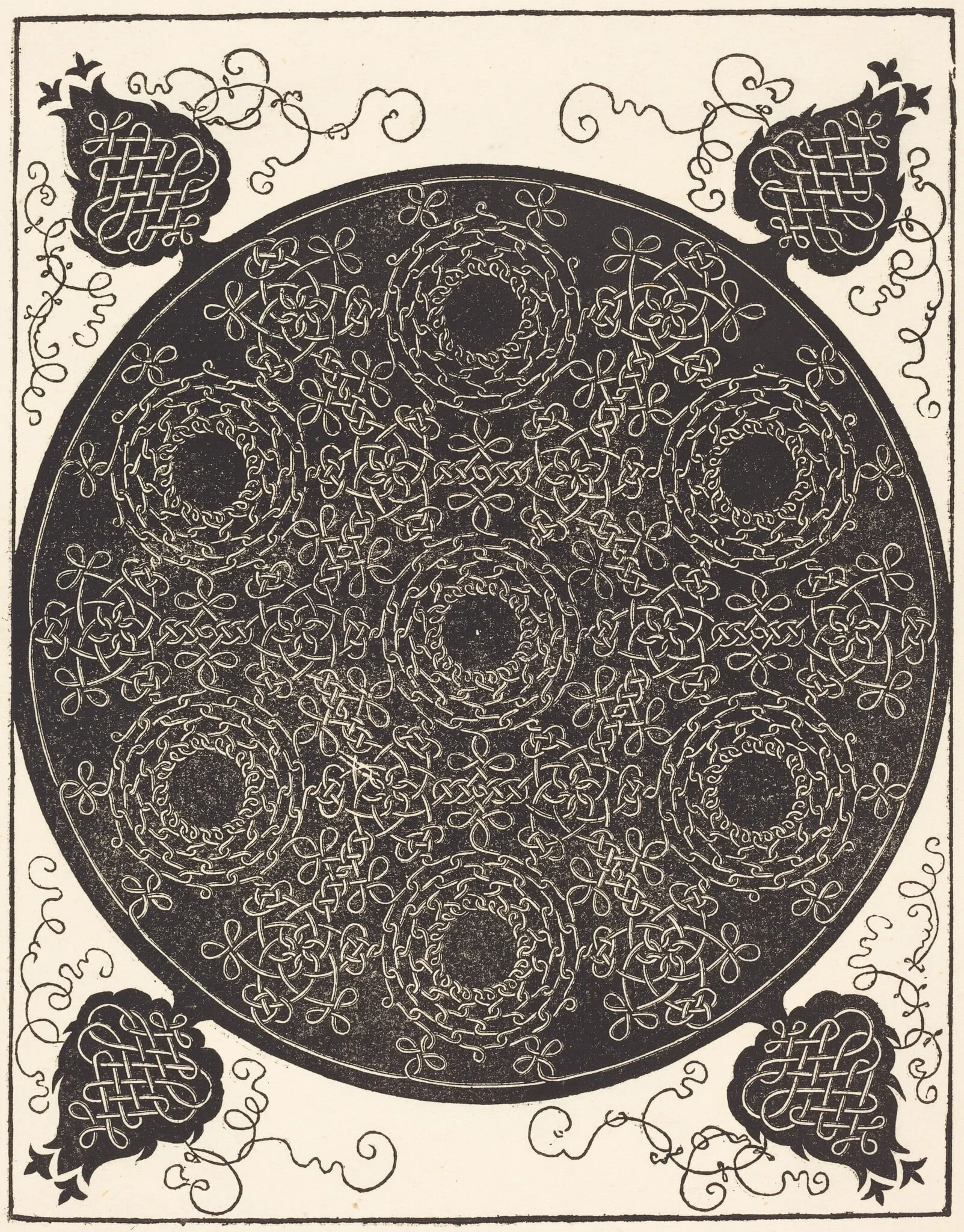 The Fourth Knot (combining seven circular groups of knots with black centers), detail
