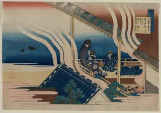 Poem by Fujiwara no Yoshitaka, from the series One Hundred Poems by One Hundred Poets Explained by an Old Nurse, by Katsushika Hokusai, 1836