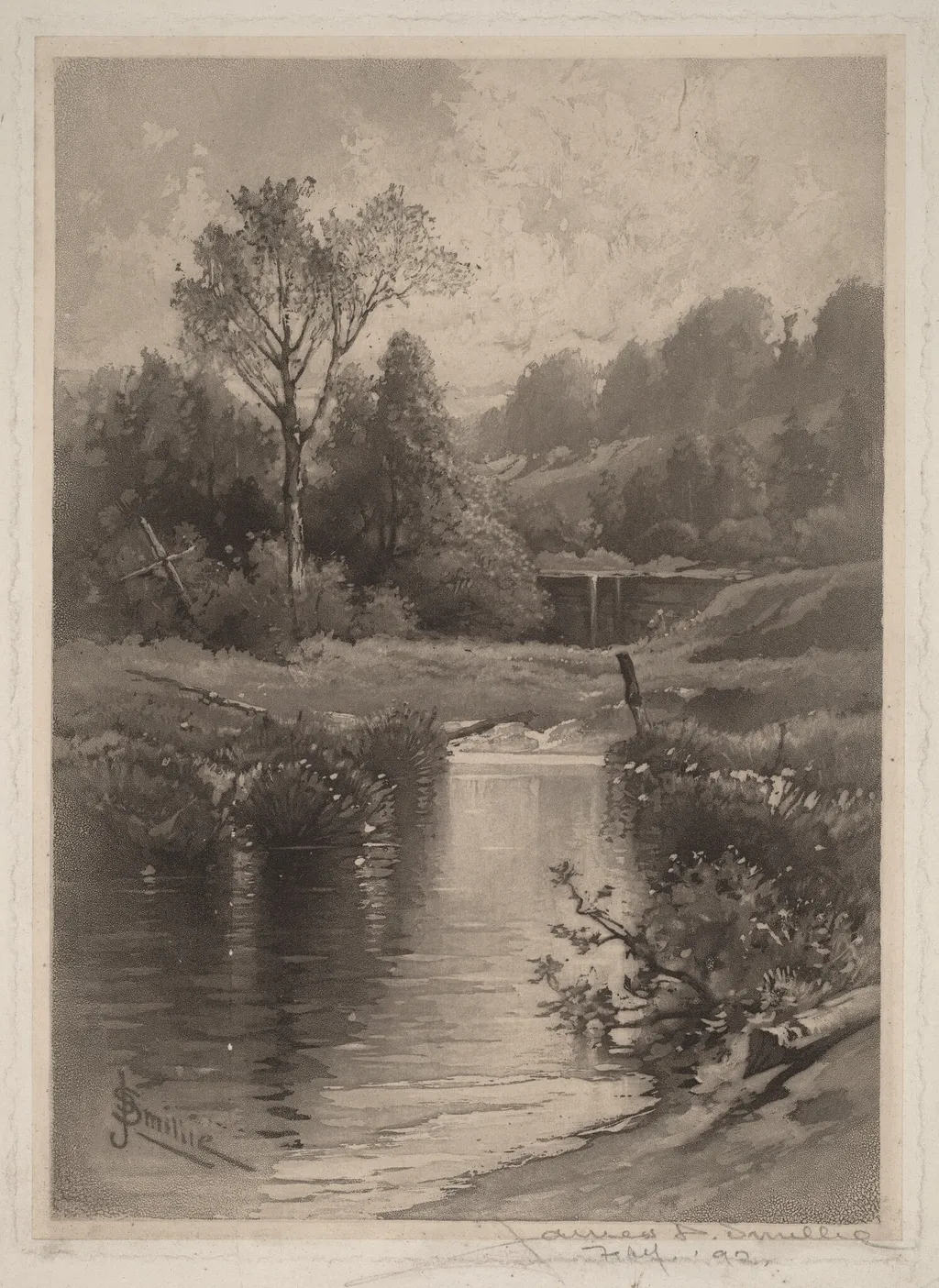 An Old Dam Near Montrose, by James David Smillie, ink, 1891