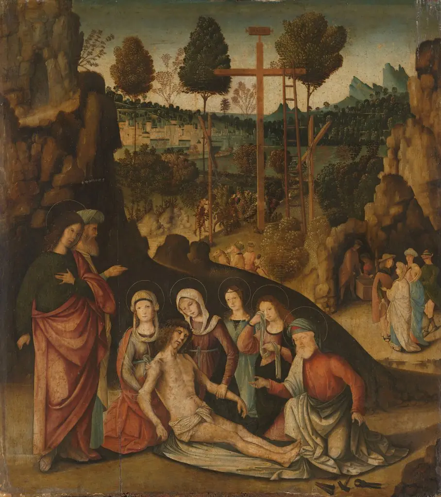 Lamentation of Christ, by Bernardino Zaganelli, oil, 1500