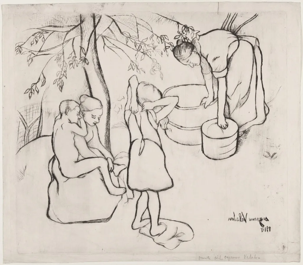 Toilette des enfants dans le Jardin, by Suzanne Valadon, ink, 1910