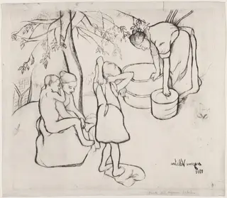 Toilette des enfants dans le Jardin, by Suzanne Valadon, ink, 1910