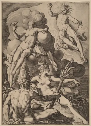 The Four Elements, by Jacob Matham, ink, 1588