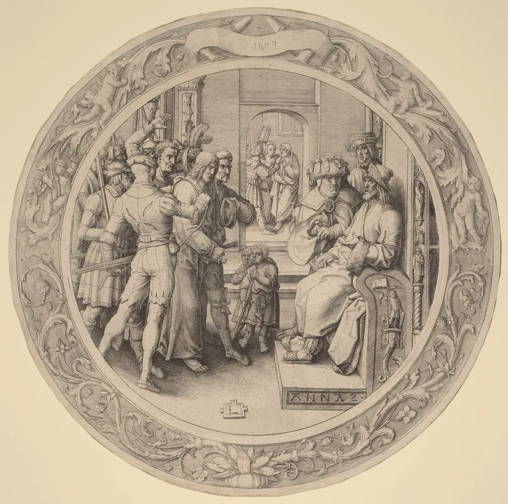 Christ before Annas, by Lucas van Leyden, ink, 1509