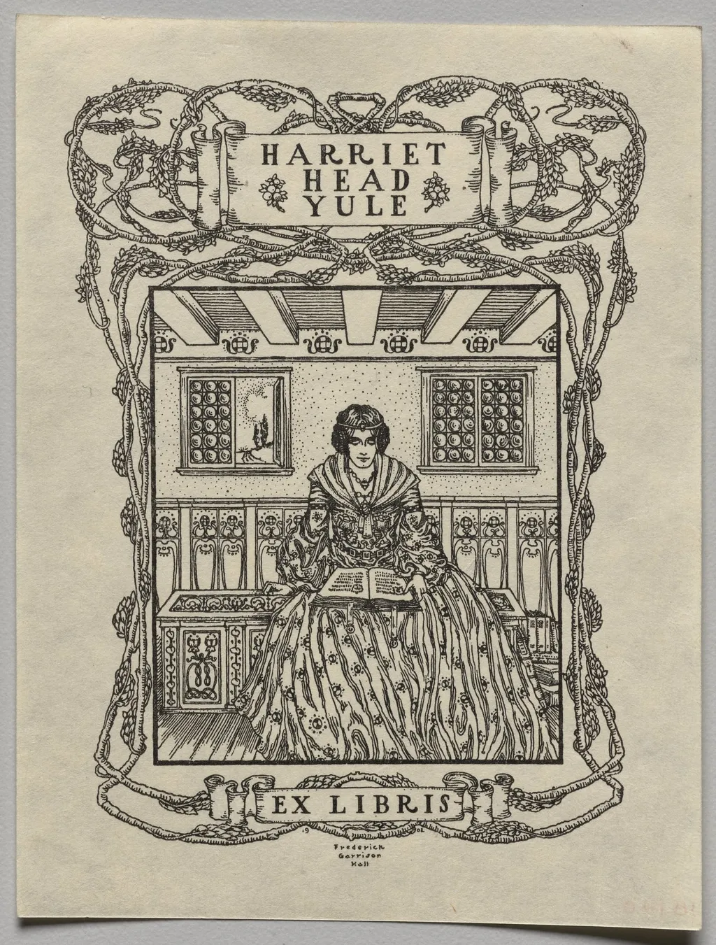 Bookplate:  Harriet Head Yule, Ex Libris inscribed, by Frederick Garrison Hall, 1922