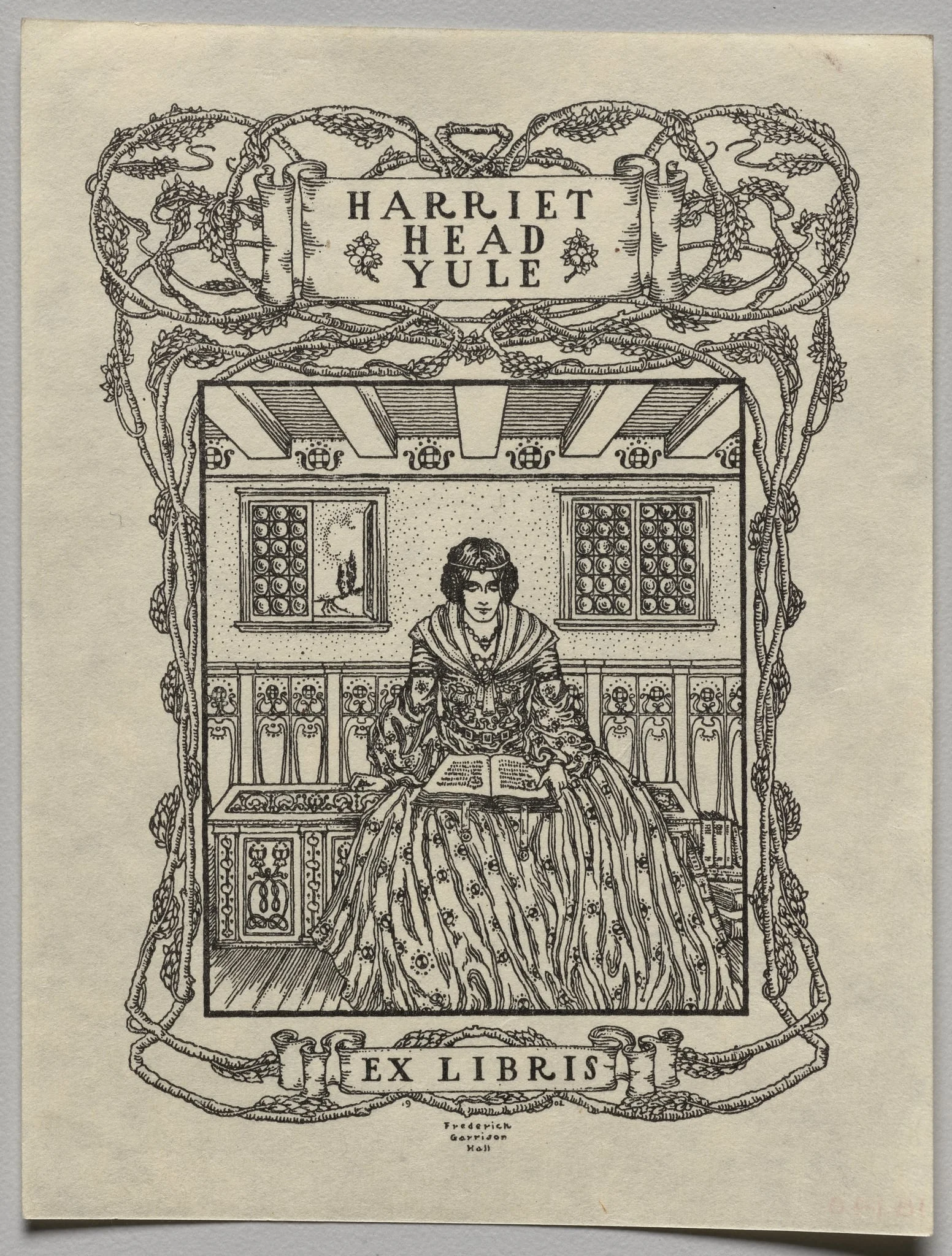 Bookplate: Harriet Head Yule, Ex Libris inscribed, detail