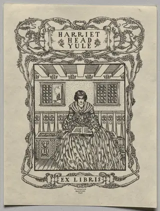 Bookplate:  Harriet Head Yule, Ex Libris inscribed, by Frederick Garrison Hall, 1922