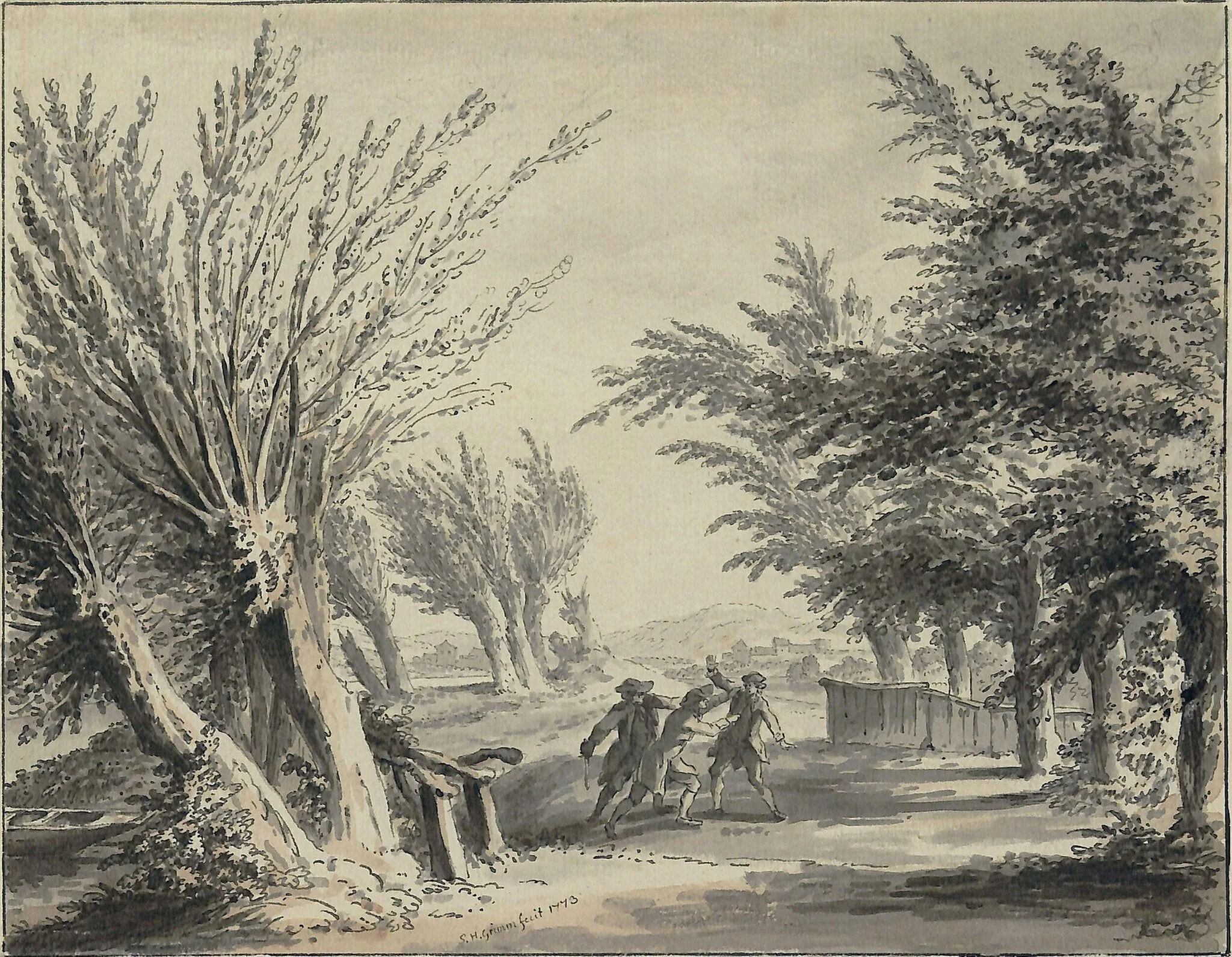 Road Scene with Footpads attacking a Traveller, detail