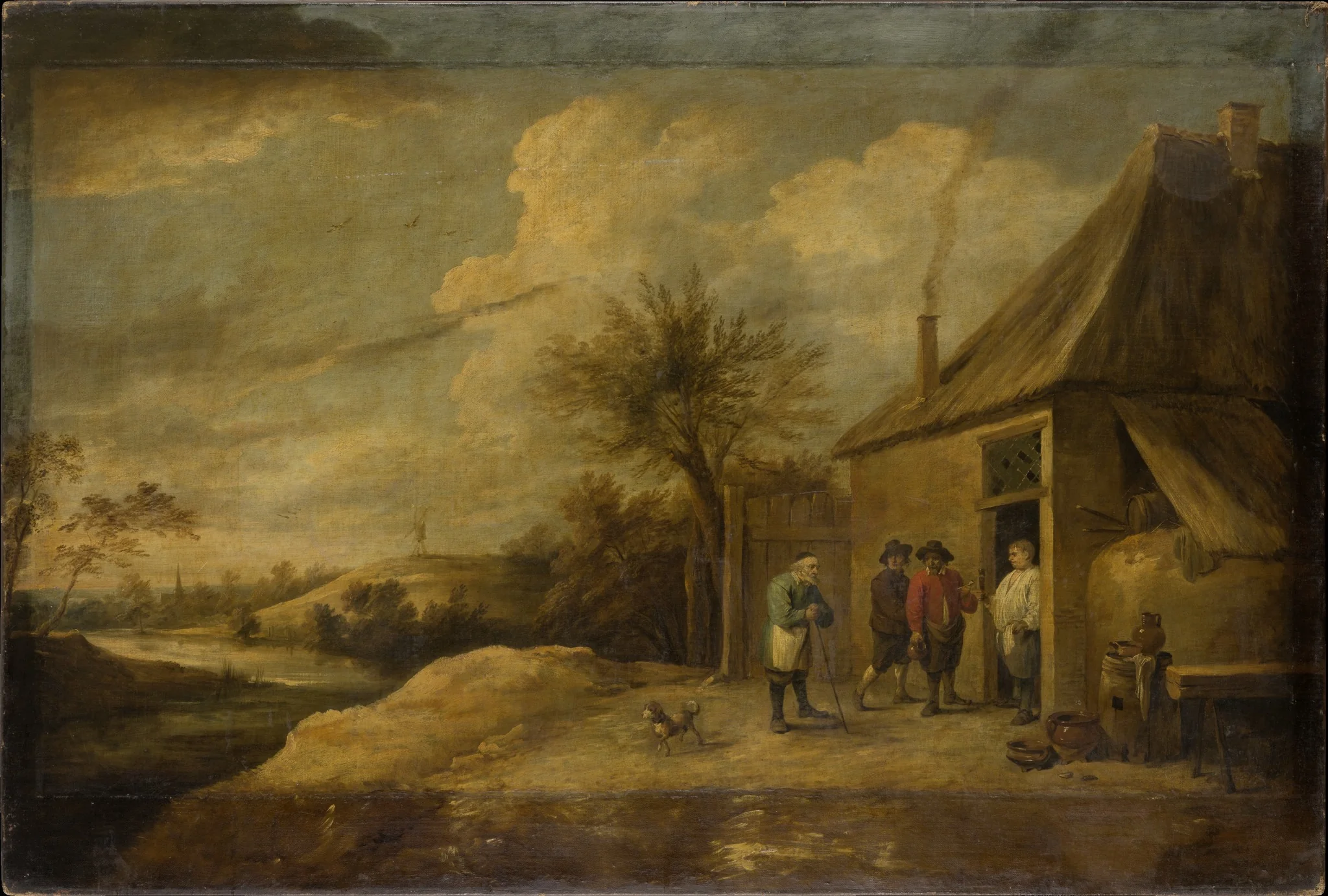 Landscape with Inn at a River, detail