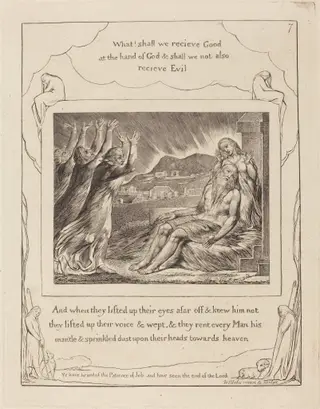 Job's Comforters, by William Blake, ink, 1825