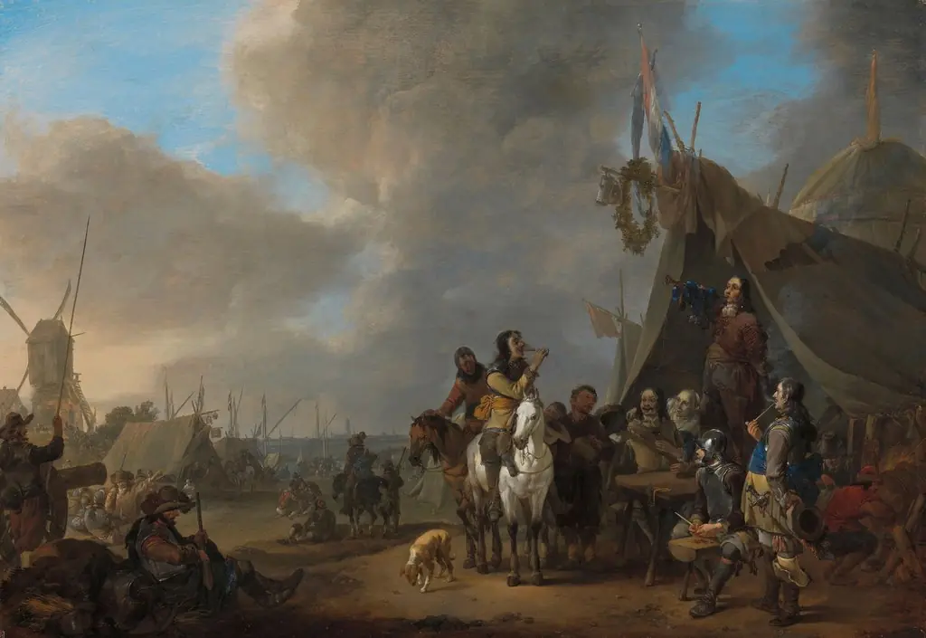 Army camp, by Johannes Lingelbach, oil, 1650