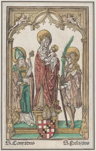 The Virgin and Child with Saint Conrad and Saint Pelagius, by Jörg Breu the Elder, ink, 1504
