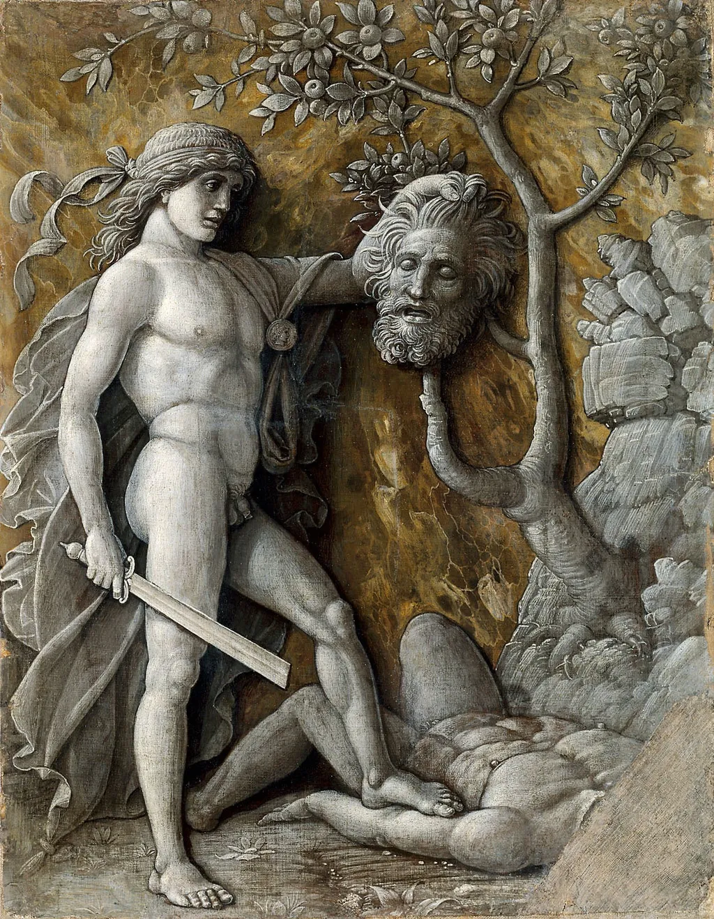 David mit dem Haupt des Goliath, by Andrea Mantegna, unspecified, 1496
