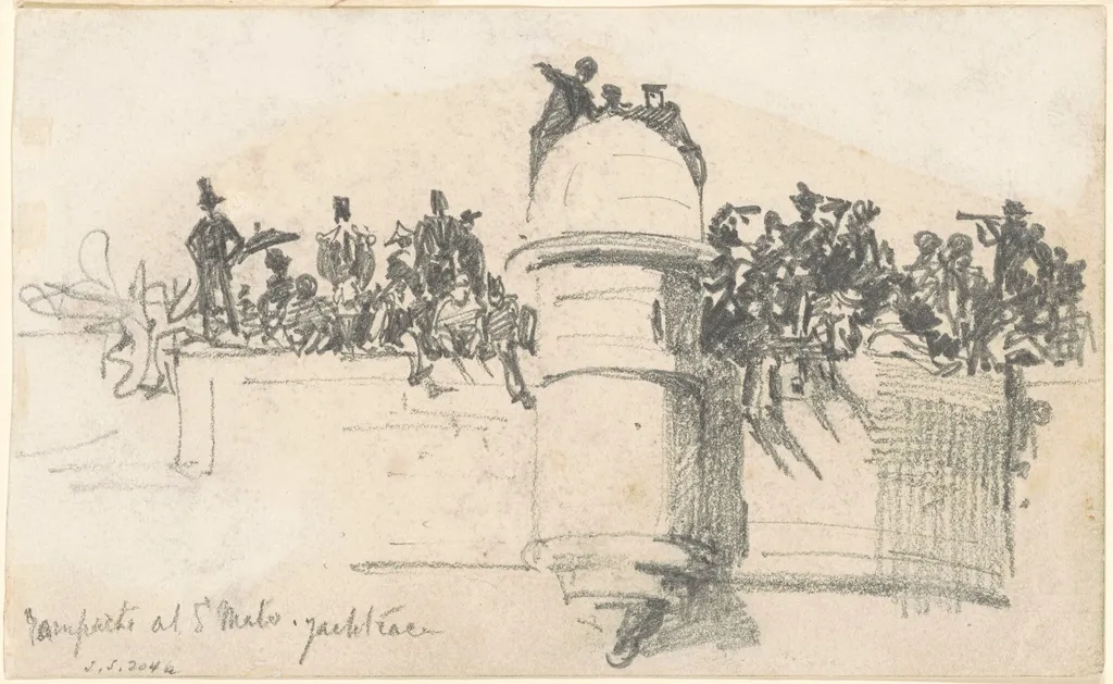 Ramparts at St. Malo—Yacht Race, by John Singer Sargent, graphite, 1875